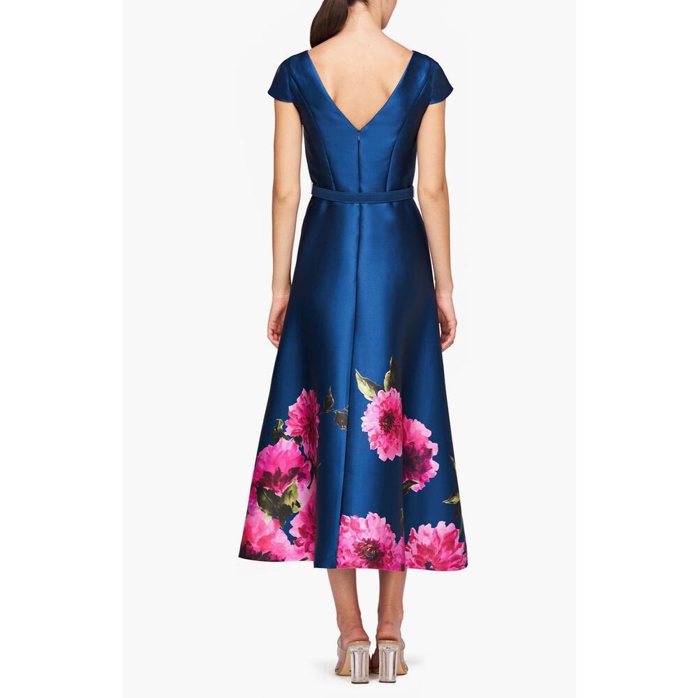 Kay Unger Ina Belted Midi Cocktail Dress - Dark Ink/french rose 6 - Picture 2 of 9